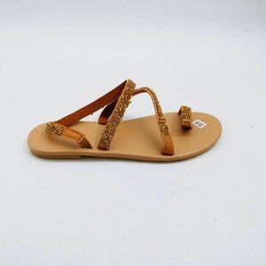 Juti Strappy Flat Sandals Brown Golden 39 New‎